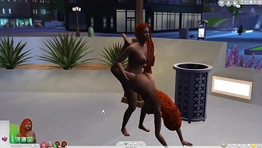The sims - Redhead Sisters fuck in public, outside