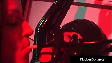 Freaky Deaky Rubber Doll Punishes Bondage Latex Slave Girl!