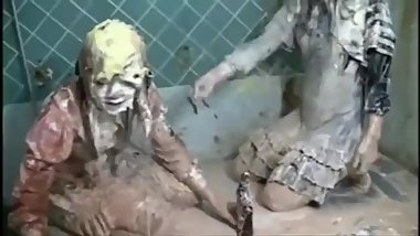 Two japanese girls food fight