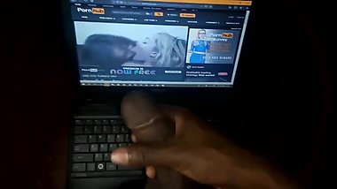 Jerking off to my step sister's slut lesbian sex video