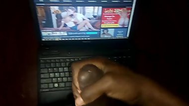 Solo male jerking off to passionate lesbian porn video