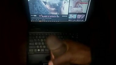 Jerking off to my lesbian step sister's dirty deep kissing sex video