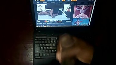 Jerking off to my lesbian step mom's pussy licking secret sex video