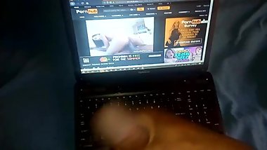Jerking off to to my step mom's porn video Juicy cock complication