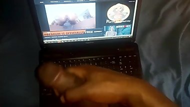 Jerking off to to my step mom's porn video Juicy cock complication