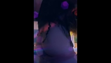 Trans girl fucks ass with beaded purple dildo