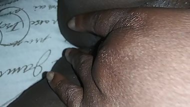 Finger play in wet ebony pussy
