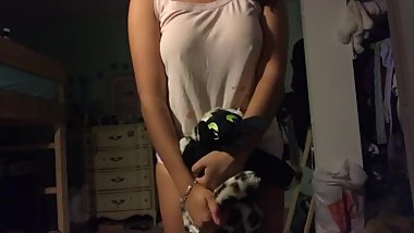 Shy Baby Girl Does Potty Dance while Holding Stuffie -ABDL