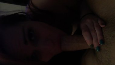 POV Sexy brunette gives sloppy head and gets fucked on table like a dog