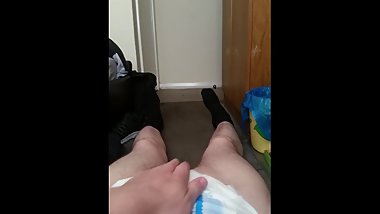 play with he diaper and cum in it