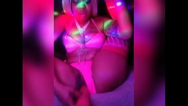 Ebony Teen Squirts All Over Pretty Pink Bed