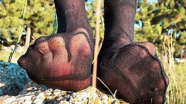 Walking through the grass with socks