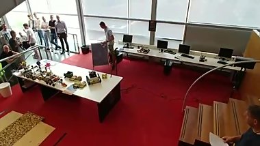 Big robot makes little robot scream for her daddy