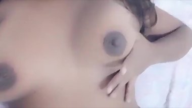 Brown teen plays with her tits, dildo and wet pussy