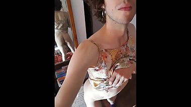 Horny trans showing off her body