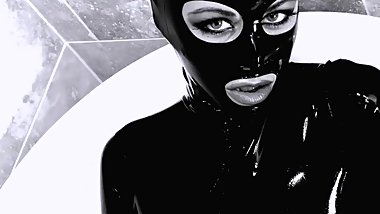 Lesbians Black Latex Catsuit In Bathroom I