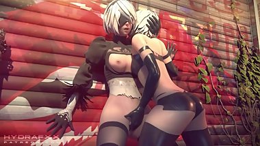 2B + A2 Fingering on the back alley [Nier: Automata]