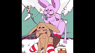 Lesbian Espeon x Eevee candy cane masturbation (by Diives)