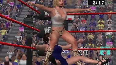 Trish Stratus performs Stinkface on Stephanie McMohan
