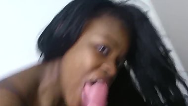 Hot young curvy ebony slut sucks white cock