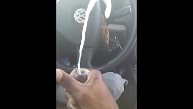 Huge cumshot in my car BBC Nut Bust Big Black Dick