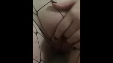 Chick In Fishnets Blowing A Guy And Masturbates