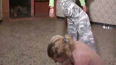 Mistress kicks and abuses female slave / Lesbian Femdom