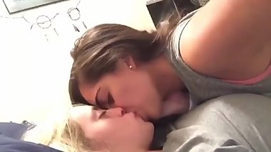 cute lesbian friends kissing