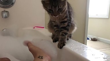 Taking a Bubble Bath and playing with my Hairy Pussy