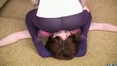 White girl purple leggings lesbian facesit