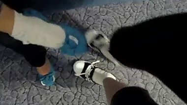 2 Girls with 3 Injured Feet Wrapped in Bandage and Wearing Flats