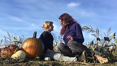 LESBIANS FLASH IN PUBLIC PUMPKIN PATCH MAKEOUT