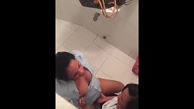 Latin lesbian in public WC