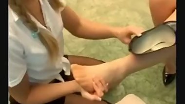 Girl massages and worships her teacher's feet