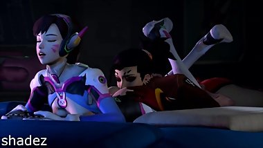 Overwatch Devil Mercy eating out D.Va