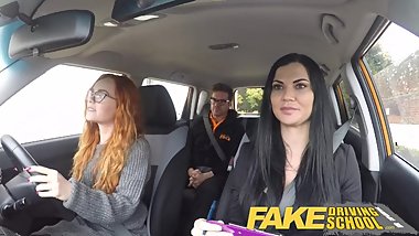 Fake Driving School readhead teen lets busty examiner have her way