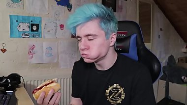 Petite blue haired lesbian deep throating a massive sausage.