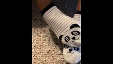 Teen girl takes off boots sock up close ASMR