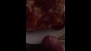 Cuck cums big load on Pizza and then eats it!