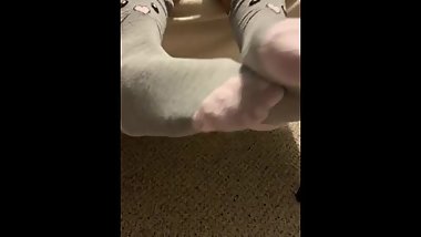 Up close teen feet socks pov