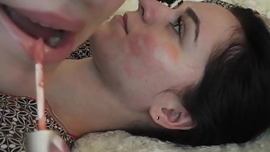 Glossy lipstick kisses